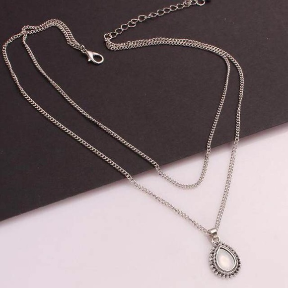 Opal Silver Chain Boho Necklace - Picture 2 of 3